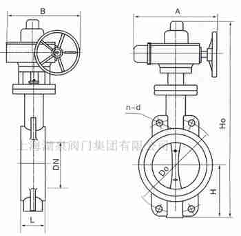 對(duì)夾式電動(dòng)蝶閥外形尺寸，安裝圖